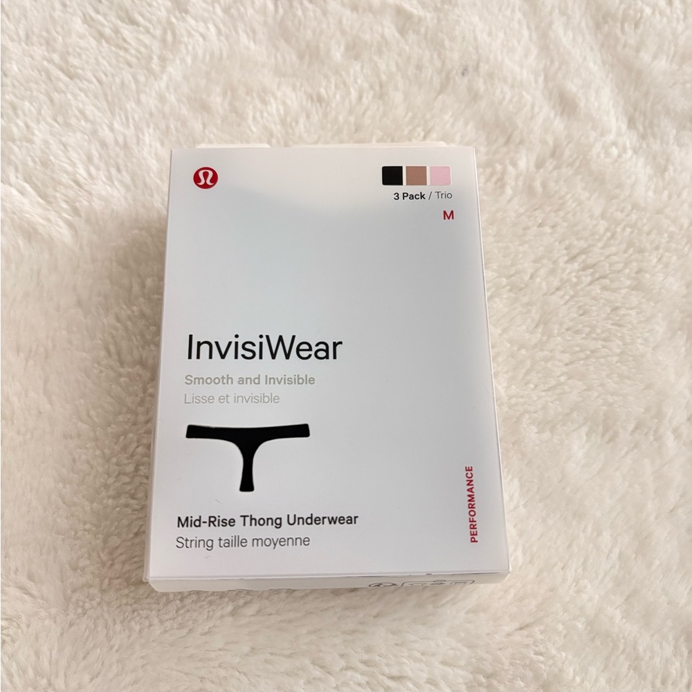 lululemon athletica InvisiWear 3-Pack Thongs — Black, Beige, Pink NWT Medium